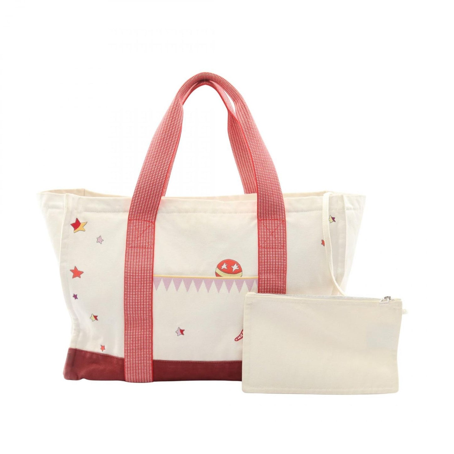 Hermes Tote Bag Circus Mothers White Red Multi Canvas
