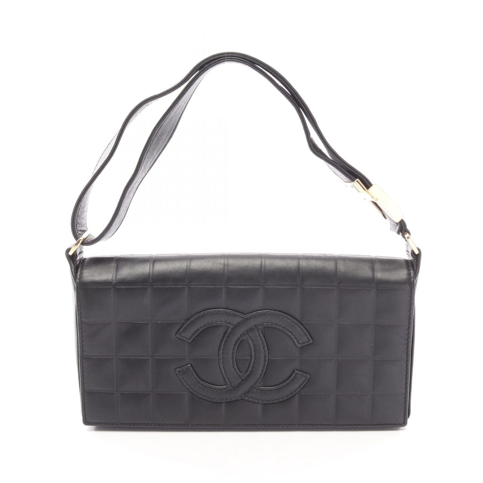 Chanel Shoulder Bag Choco Bar CC Logo Black Lambskin Bar CC