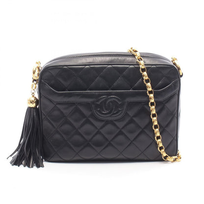 Chanel Shoulder Bag Quilted Tassel Black Lambskin Fringe Chain