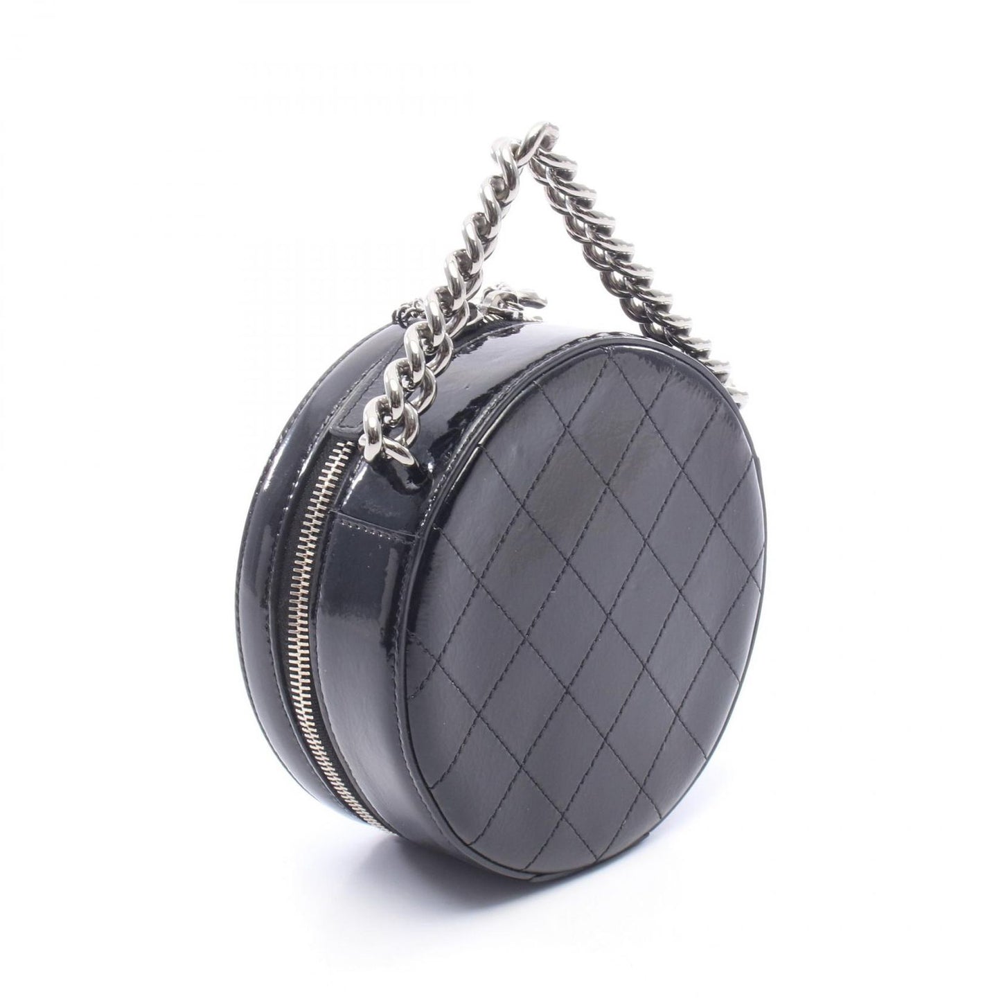 Chanel Handbag CC Logo Round 2-Way Black Patent Leather Chain — view 2