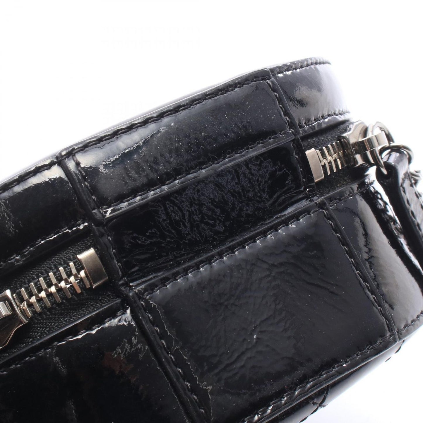 Chanel Handbag CC Logo Round 2-Way Black Patent Leather Chain — view 6