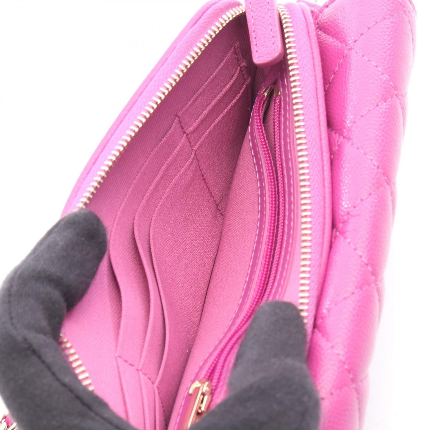 Chanel Shoulder Bag Quilted Chain Phone Case Wallet Pink Purple Caviar Leather — view 4
