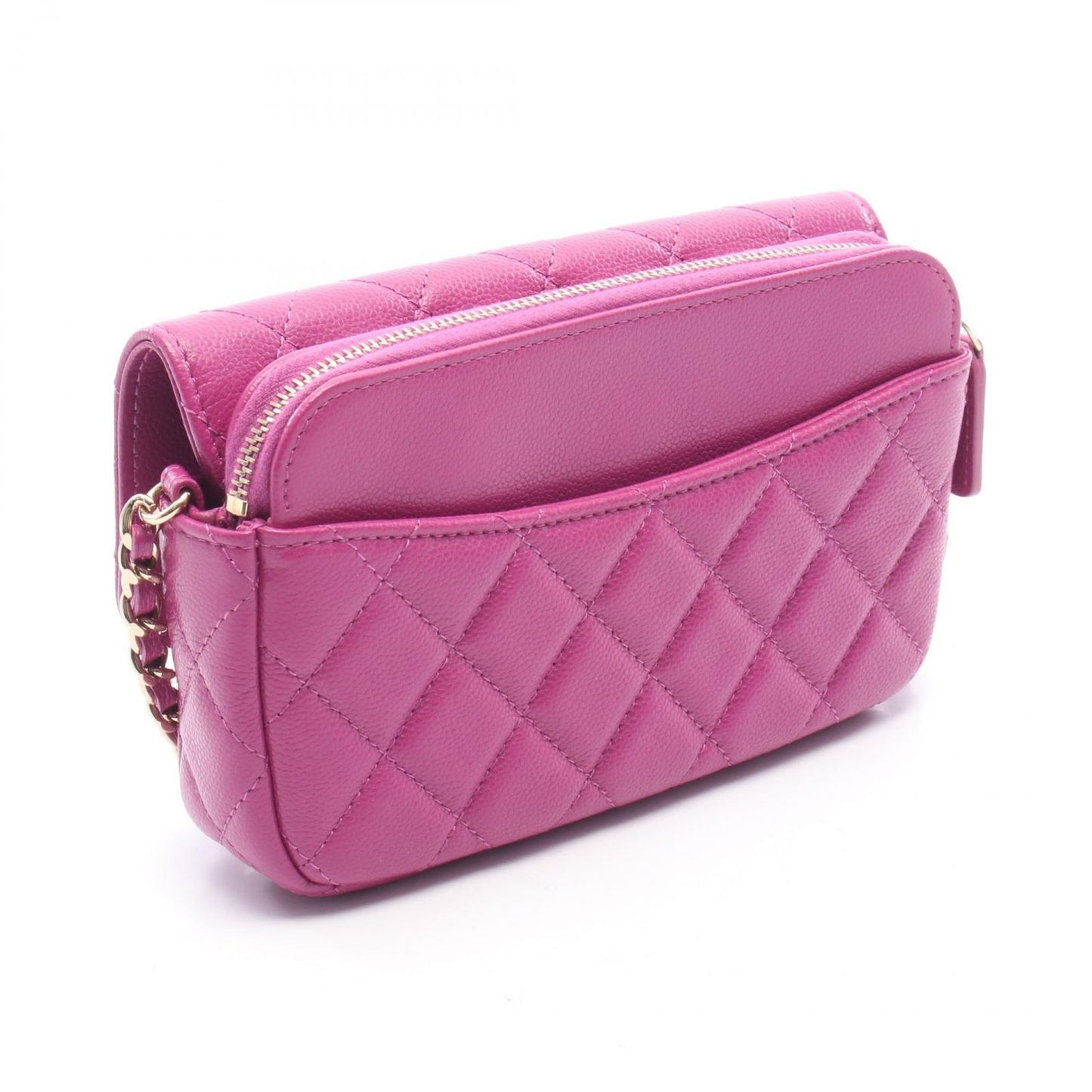 Chanel Shoulder Bag Quilted Chain Phone Case Wallet Pink Purple Caviar Leather — view 2