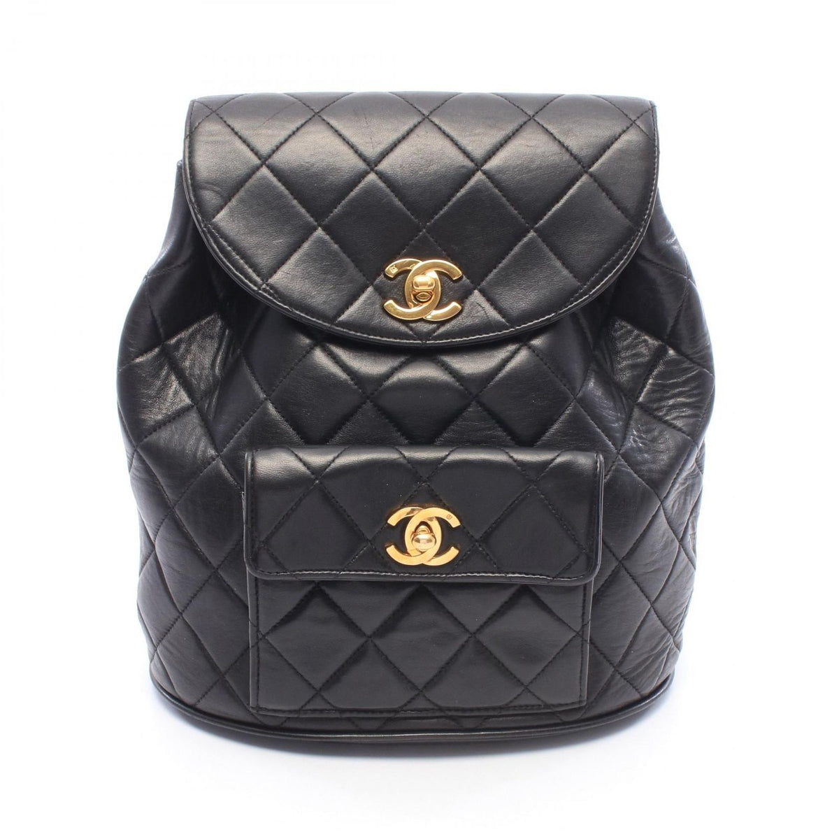 Chanel Backpack Quilted Turnlock Chain Black Lambskin Double