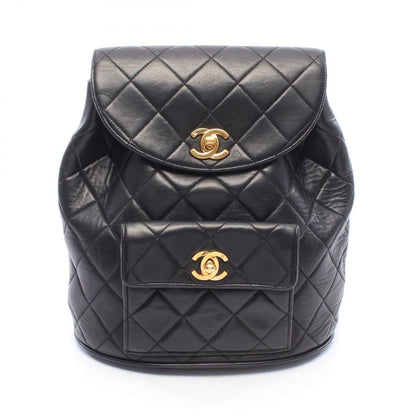 Chanel Backpack Quilted Turnlock Chain Black Lambskin Double