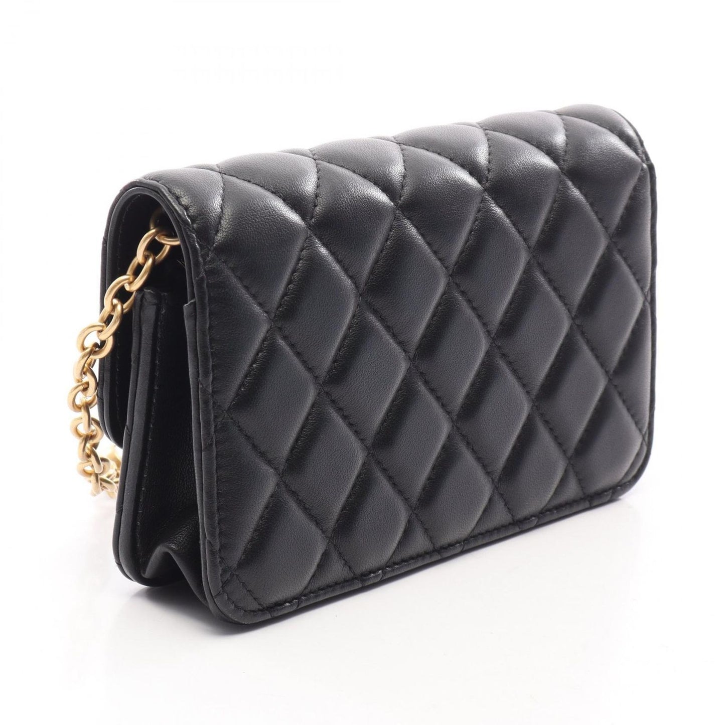 Chanel Shoulder Bag Quilted Black Lambskin Phone Case Chain Wallet — view 2