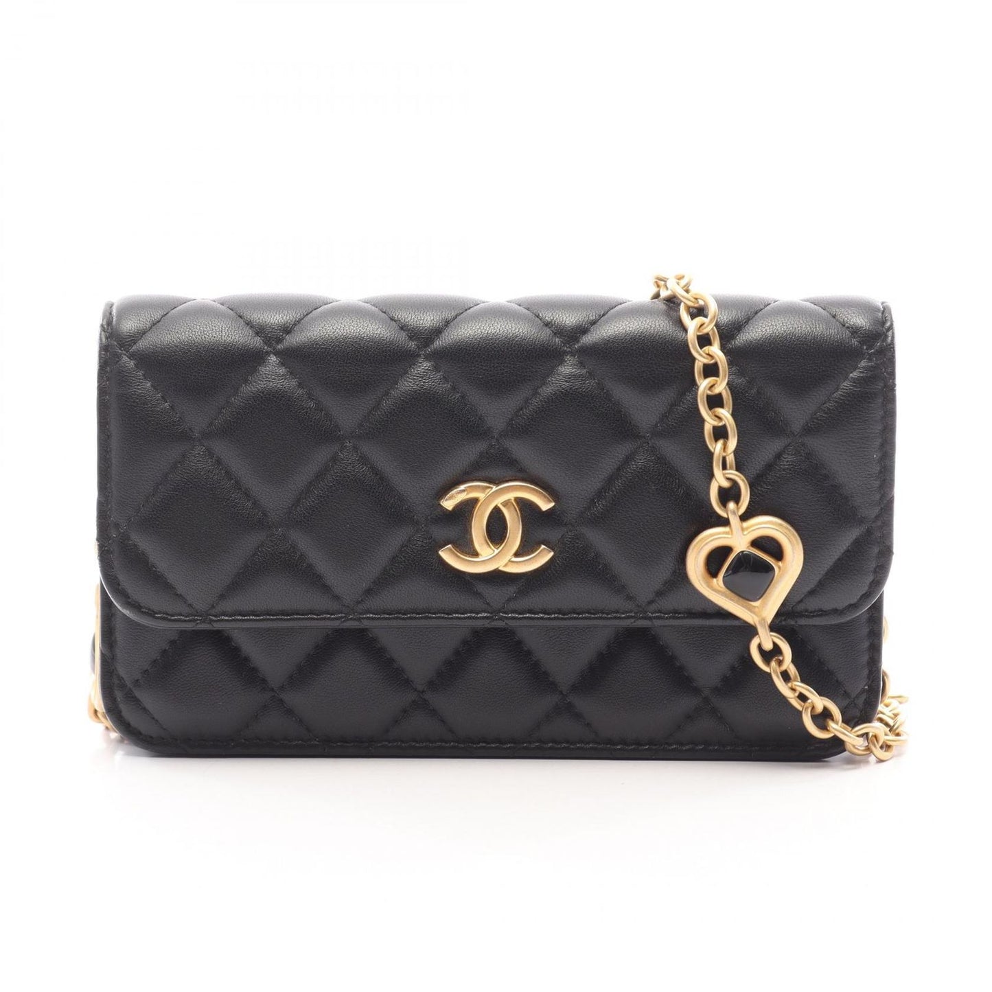 Chanel Shoulder Bag Quilted Black Lambskin Phone Case Chain Wallet