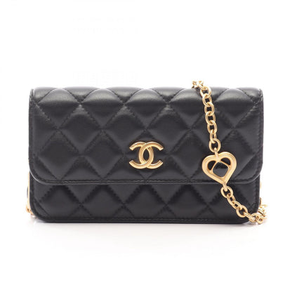Chanel Shoulder Bag Quilted Black Lambskin Phone Case Chain Wallet