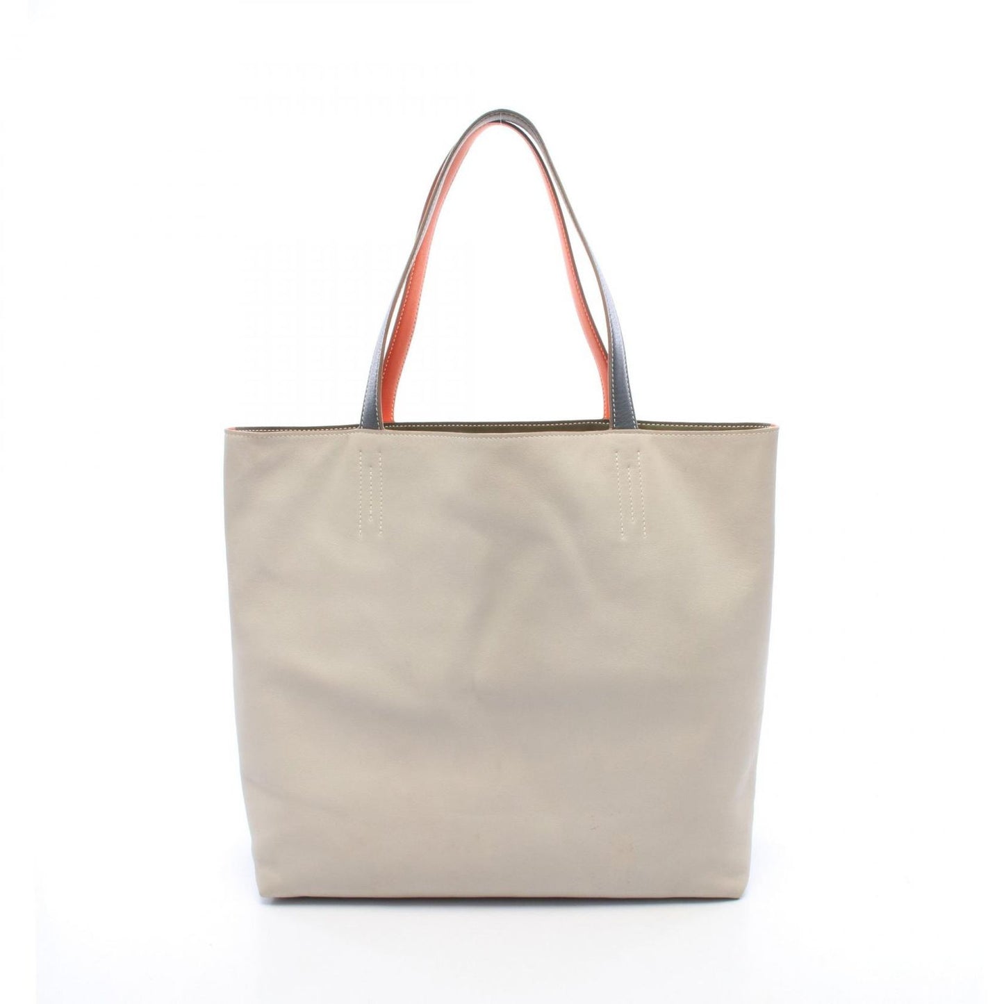 Hermes Tote Bag Double Sens 45 Reversible Orange Khaki Graphite Leather — view 6