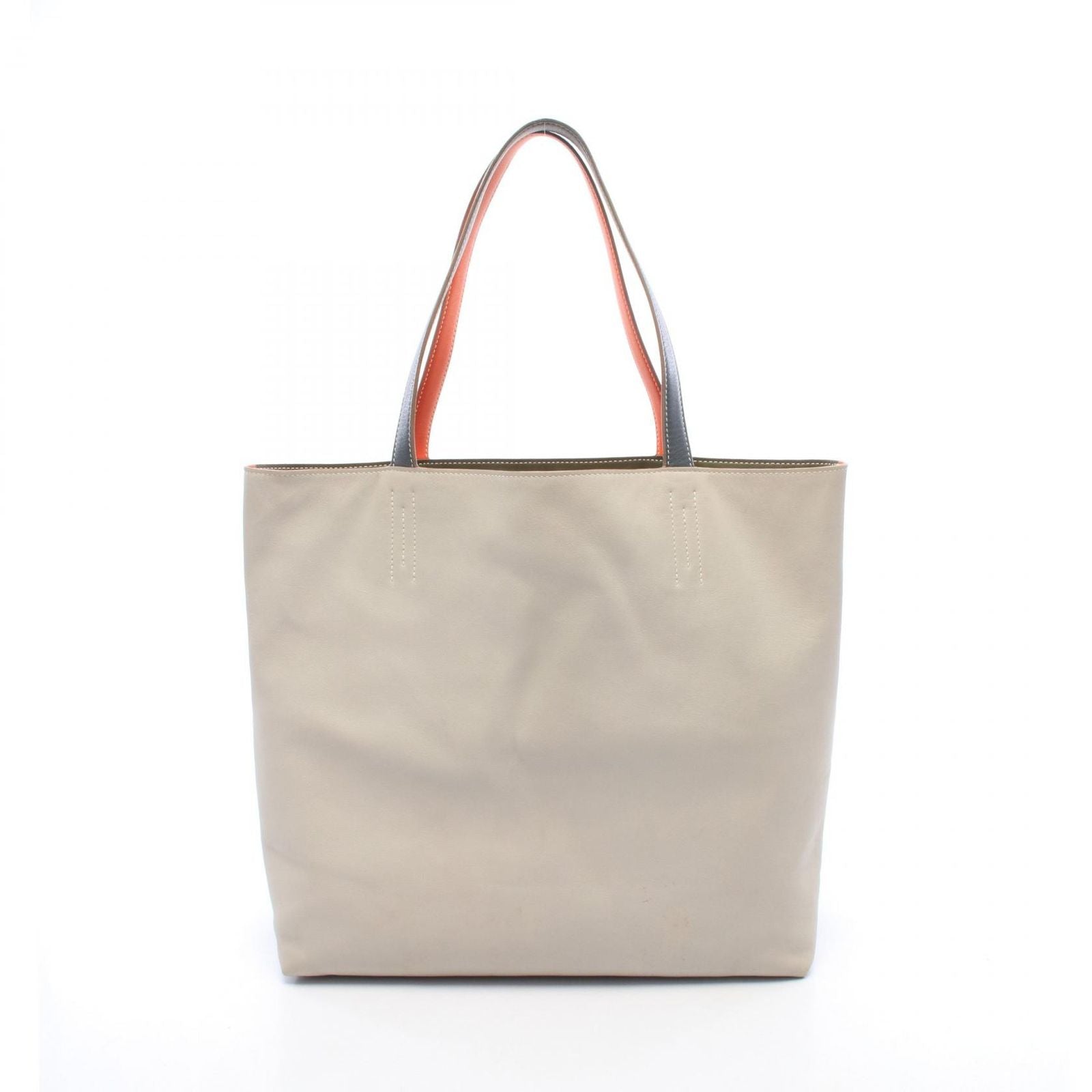 Hermes Tote Bag Double Sens 45 Reversible Orange Khaki Graphite Leather — view 6