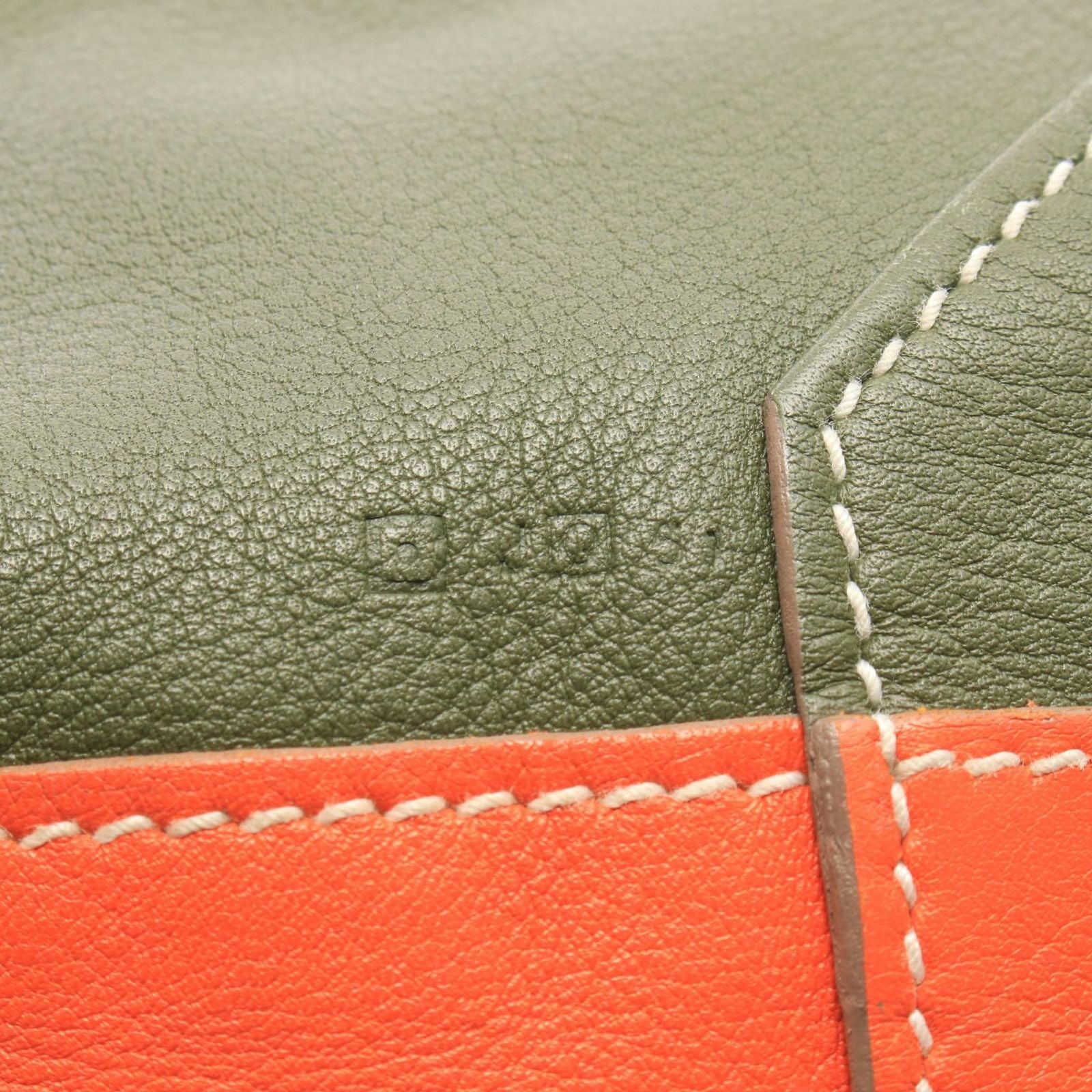 Hermes Tote Bag Double Sens 45 Reversible Orange Khaki Graphite Leather — view 5
