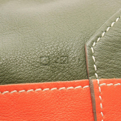 Hermes Tote Bag Double Sens 45 Reversible Orange Khaki Graphite Leather — view 5