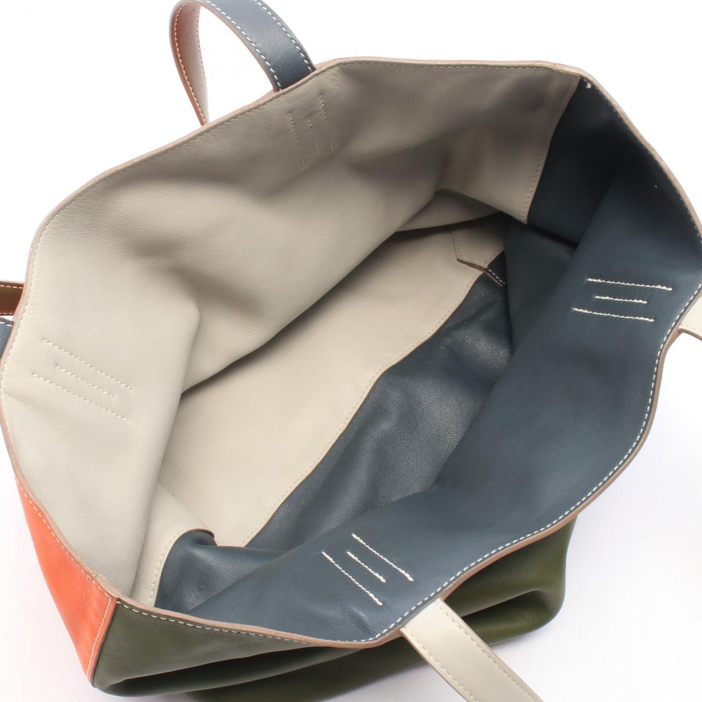 Hermes Tote Bag Double Sens 45 Reversible Orange Khaki Graphite Leather — view 3