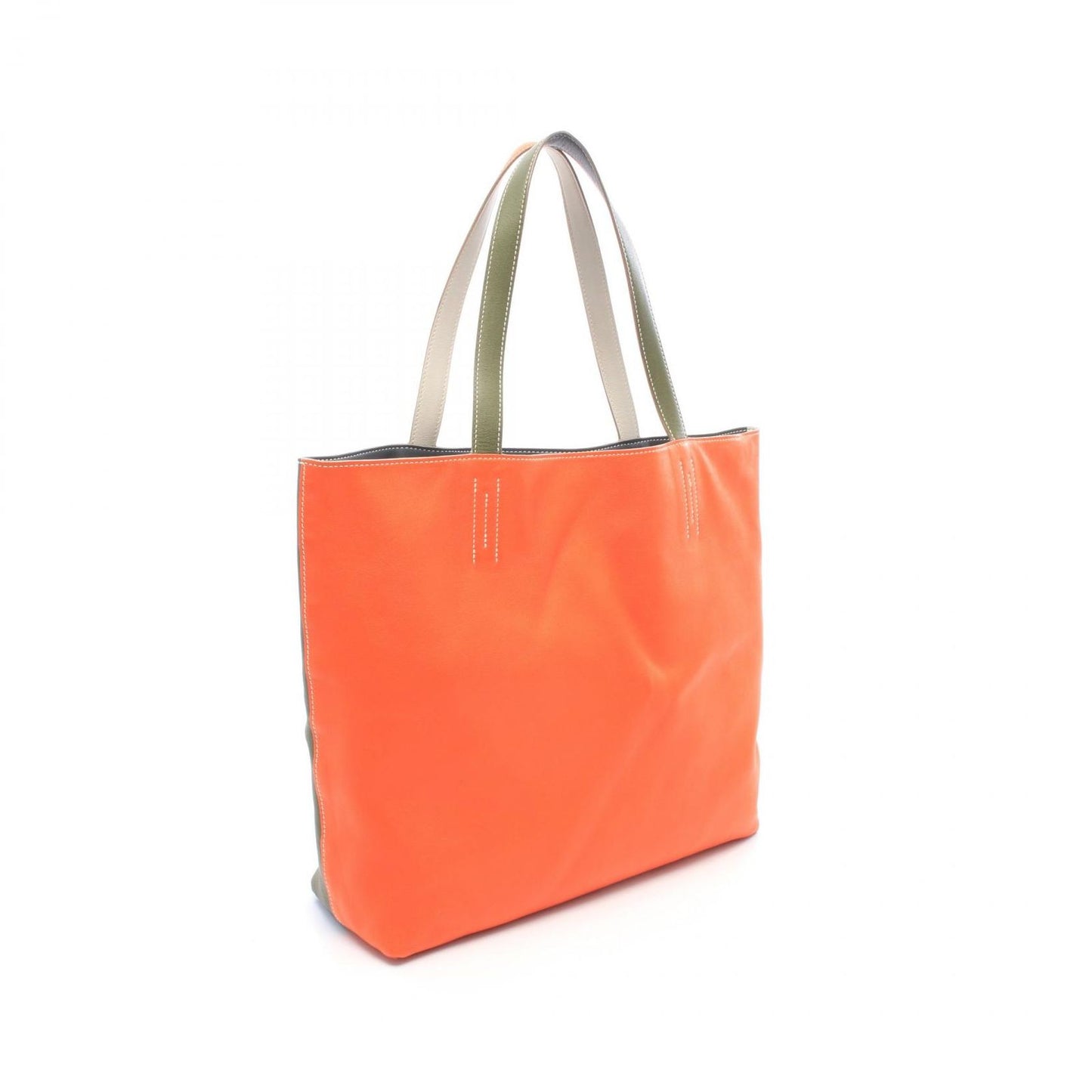 Hermes Tote Bag Double Sens 45 Reversible Orange Khaki Graphite Leather — view 2