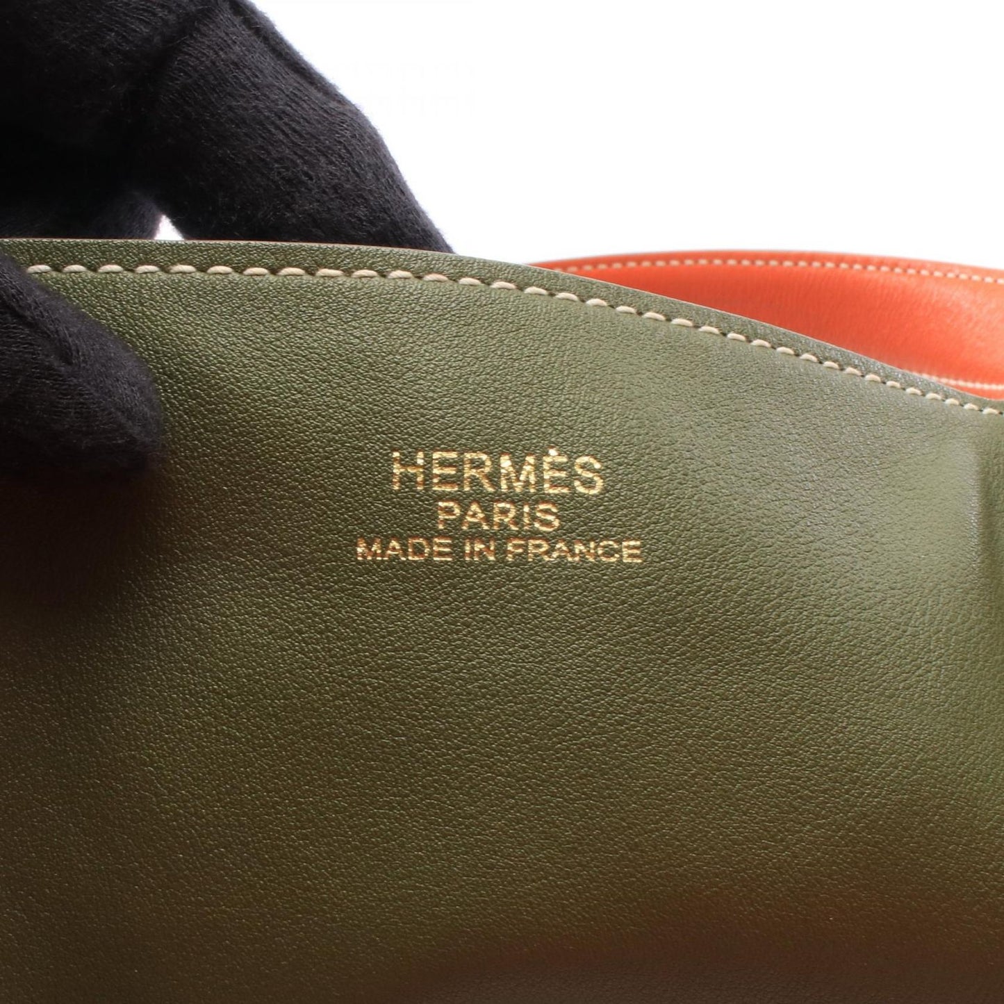 Hermes Tote Bag Double Sens 45 Reversible Orange Khaki Graphite Leather — view 4