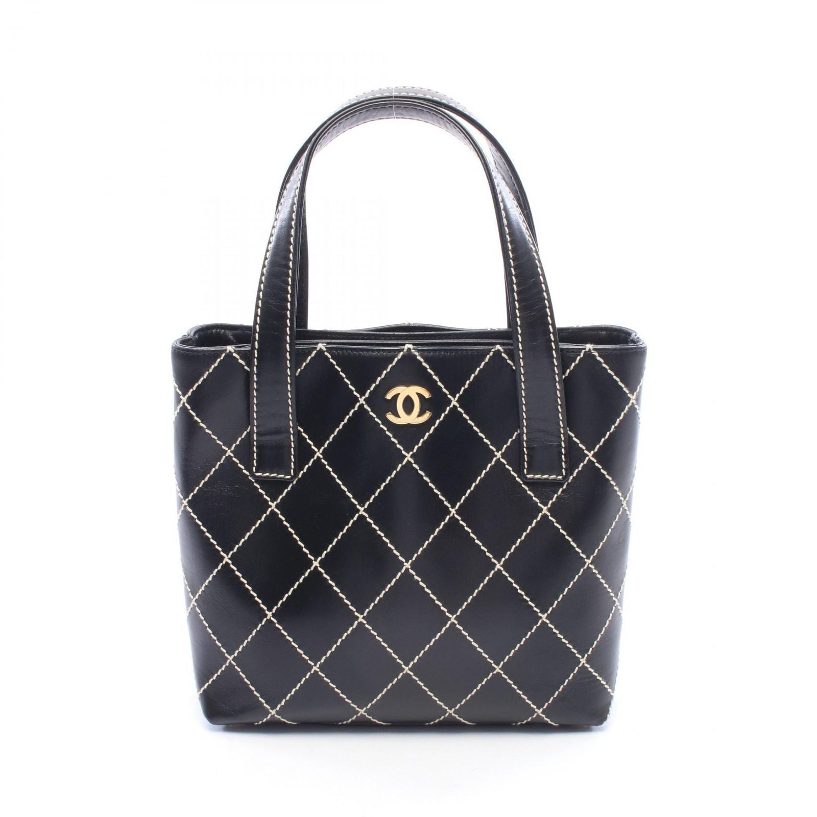 Chanel Tote Bag Wild Stitch Black Leather