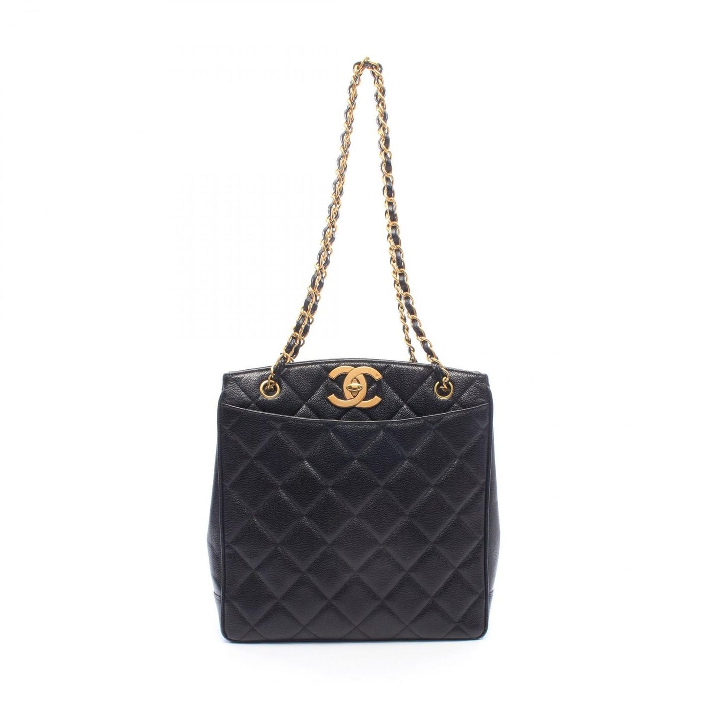 Chanel Tote Bag Quilted Black Caviar Leather Chain