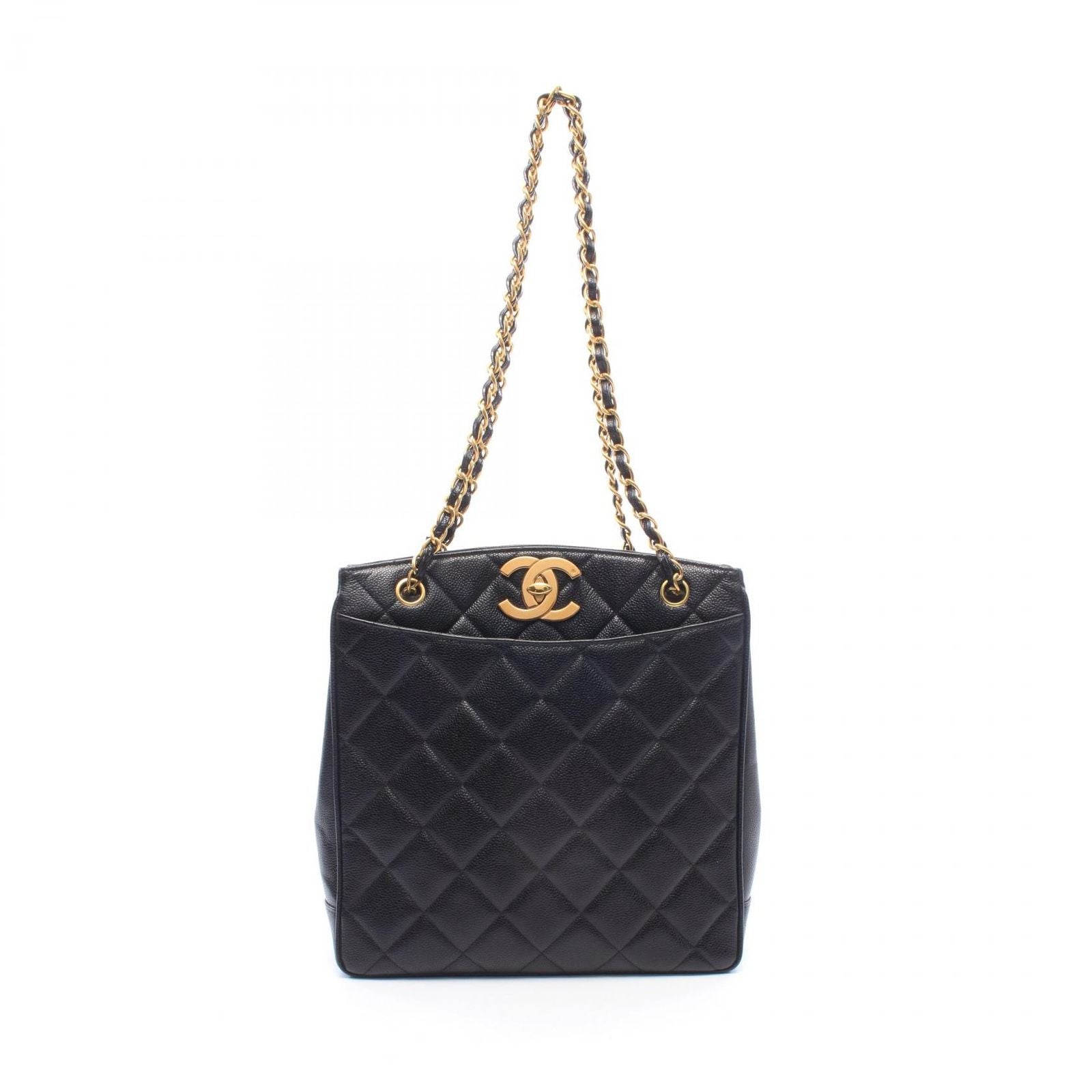 Chanel Tote Bag Quilted Black Caviar Leather Chain