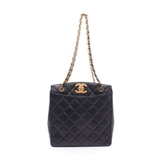Chanel Tote Bag Quilted Black Caviar Leather Chain