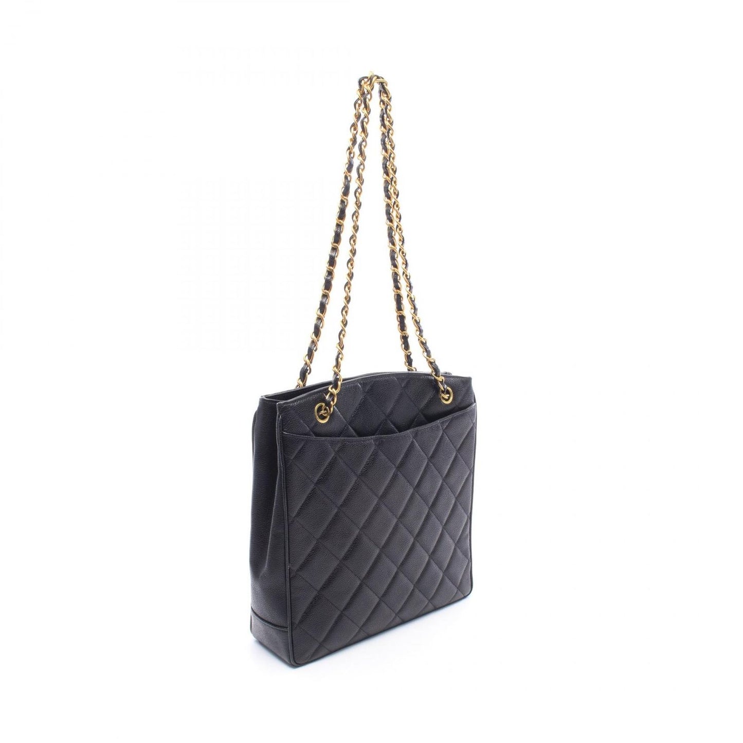 Chanel Tote Bag Quilted Black Caviar Leather Chain — view 2