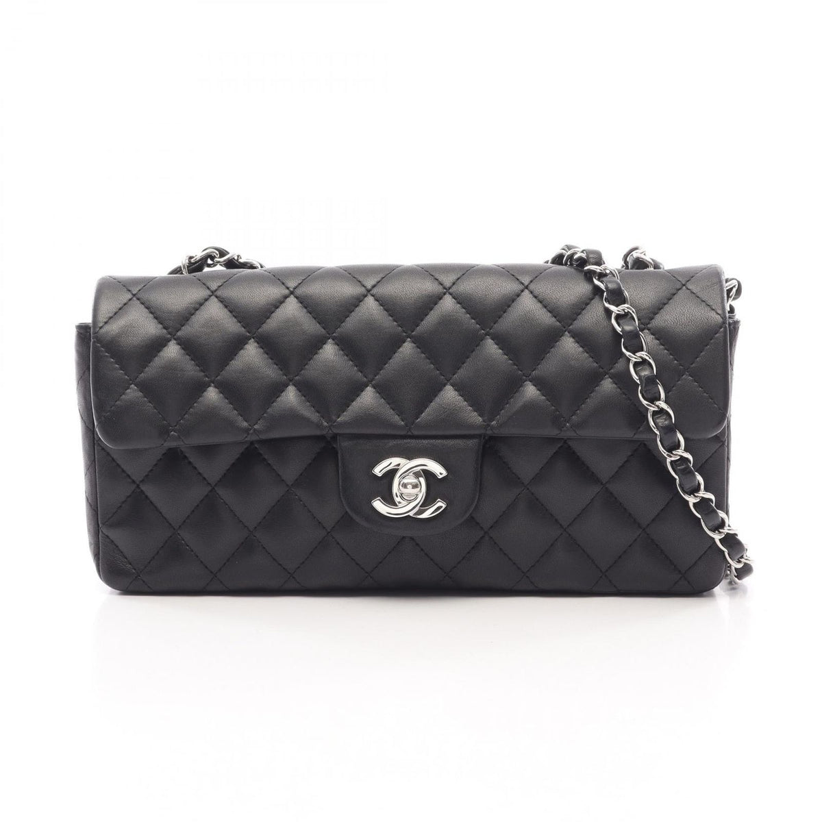 Chanel Shoulder Bag Quilted Black Lambskin East West Chain