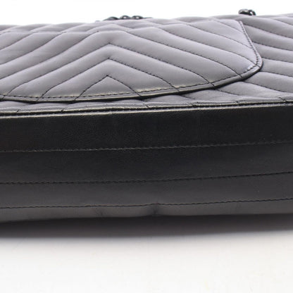 Chanel Shoulder Bag Chevron V-Stitch Double Flap Black Lambskin Chain — view 7