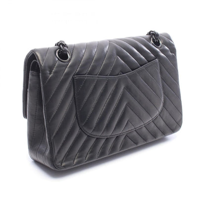 Chanel Shoulder Bag Chevron V-Stitch Double Flap Black Lambskin Chain — view 2
