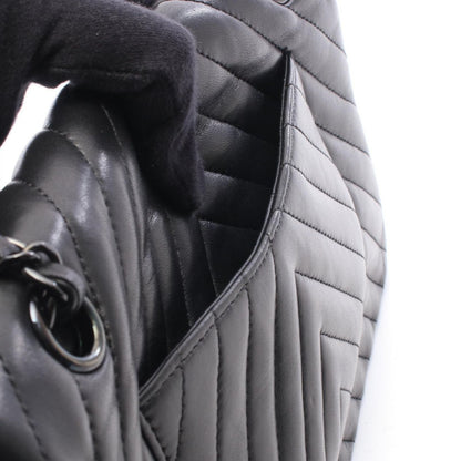 Chanel Shoulder Bag Chevron V-Stitch Double Flap Black Lambskin Chain — view 6