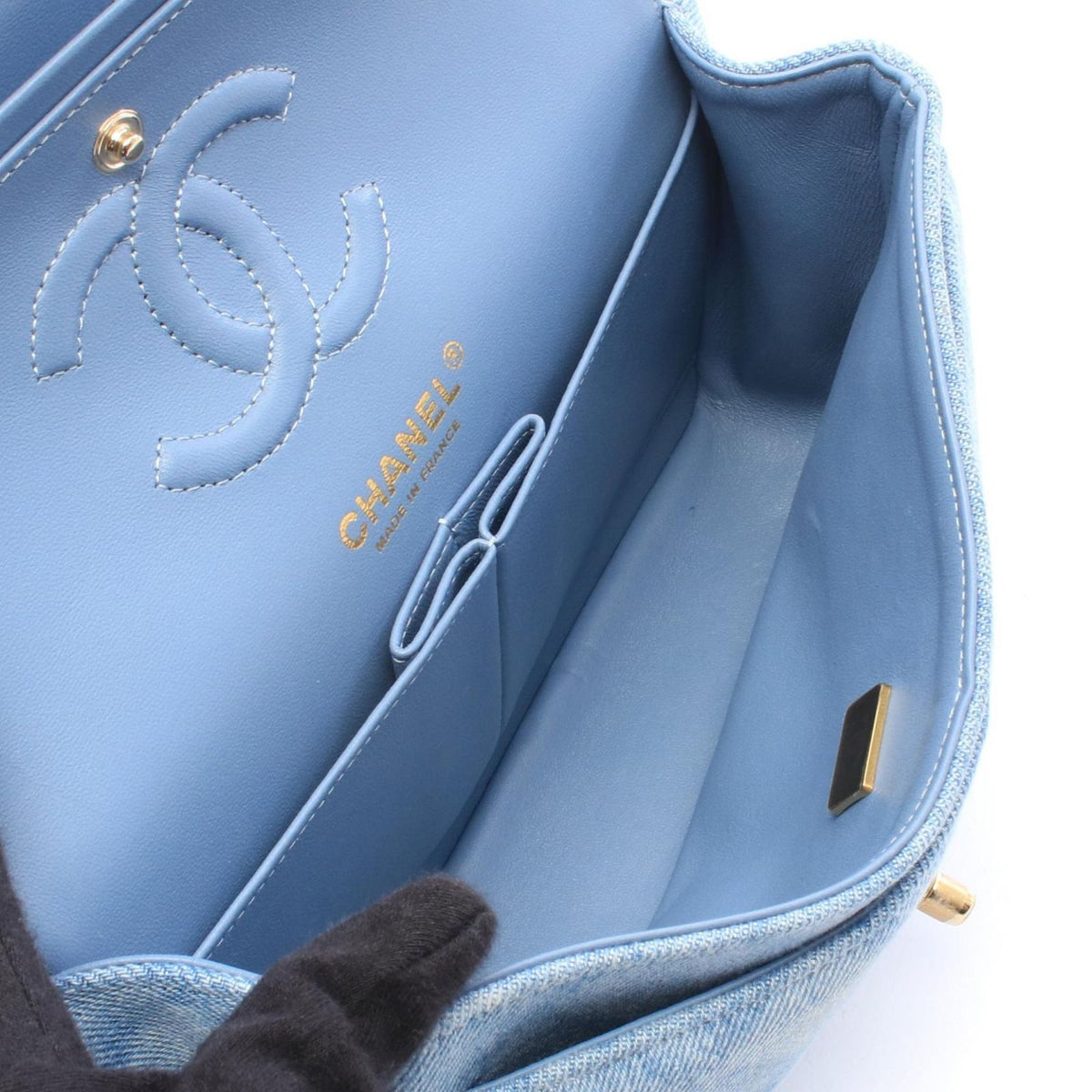 Chanel Shoulder Bag Quilted Double Flap Denim Blue Chain — view 3