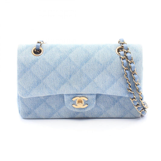 Chanel Shoulder Bag Quilted Double Flap Denim Blue Chain