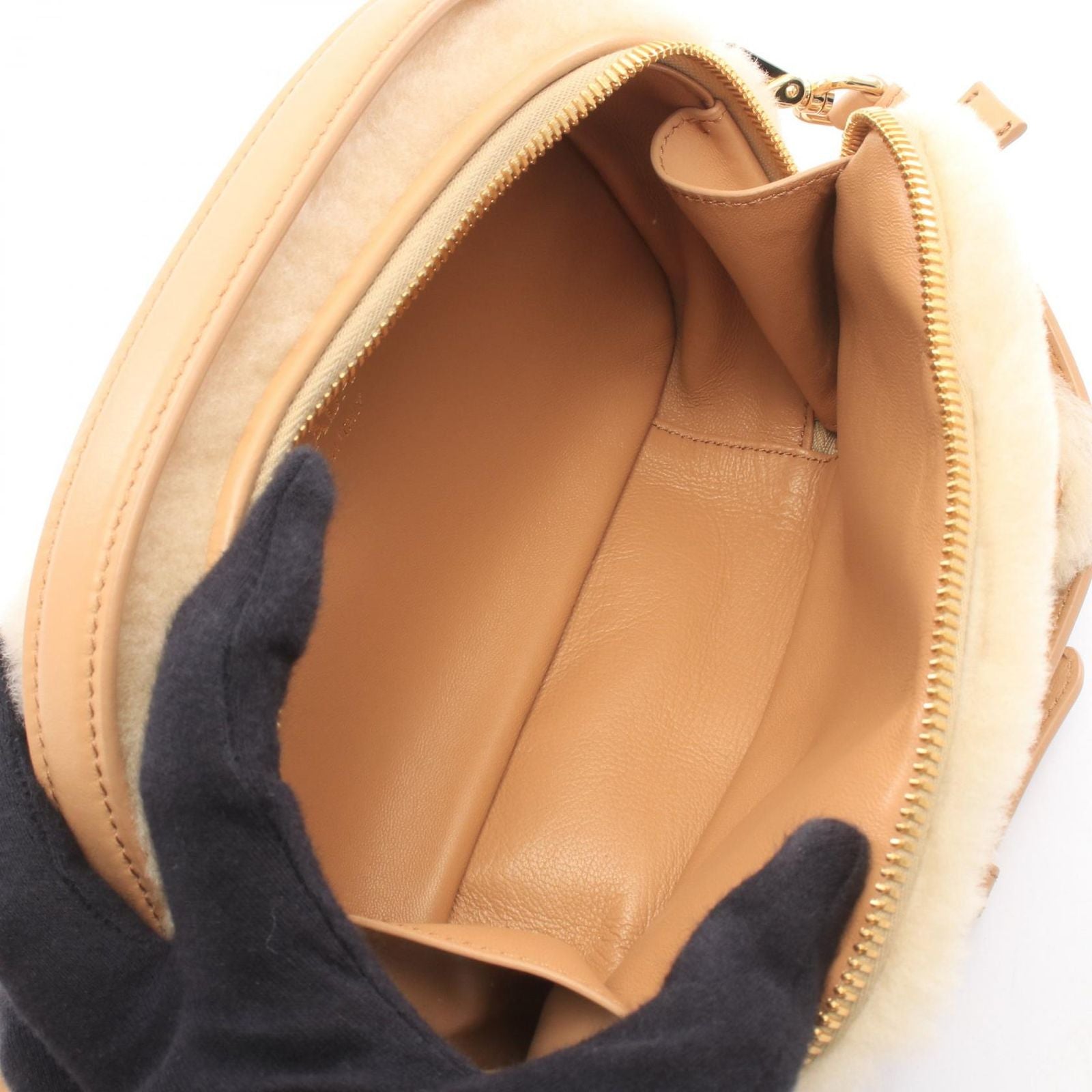 Prada Handbag Odette Shearling Mini Beige Leather Bag — view 3