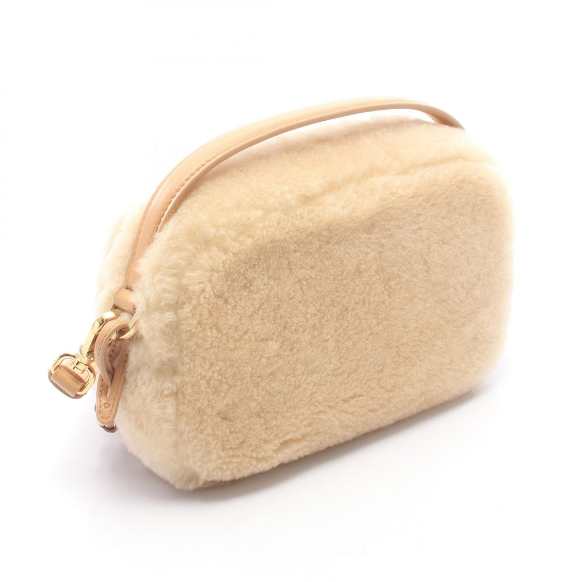 Prada Handbag Odette Shearling Mini Beige Leather Bag — view 2