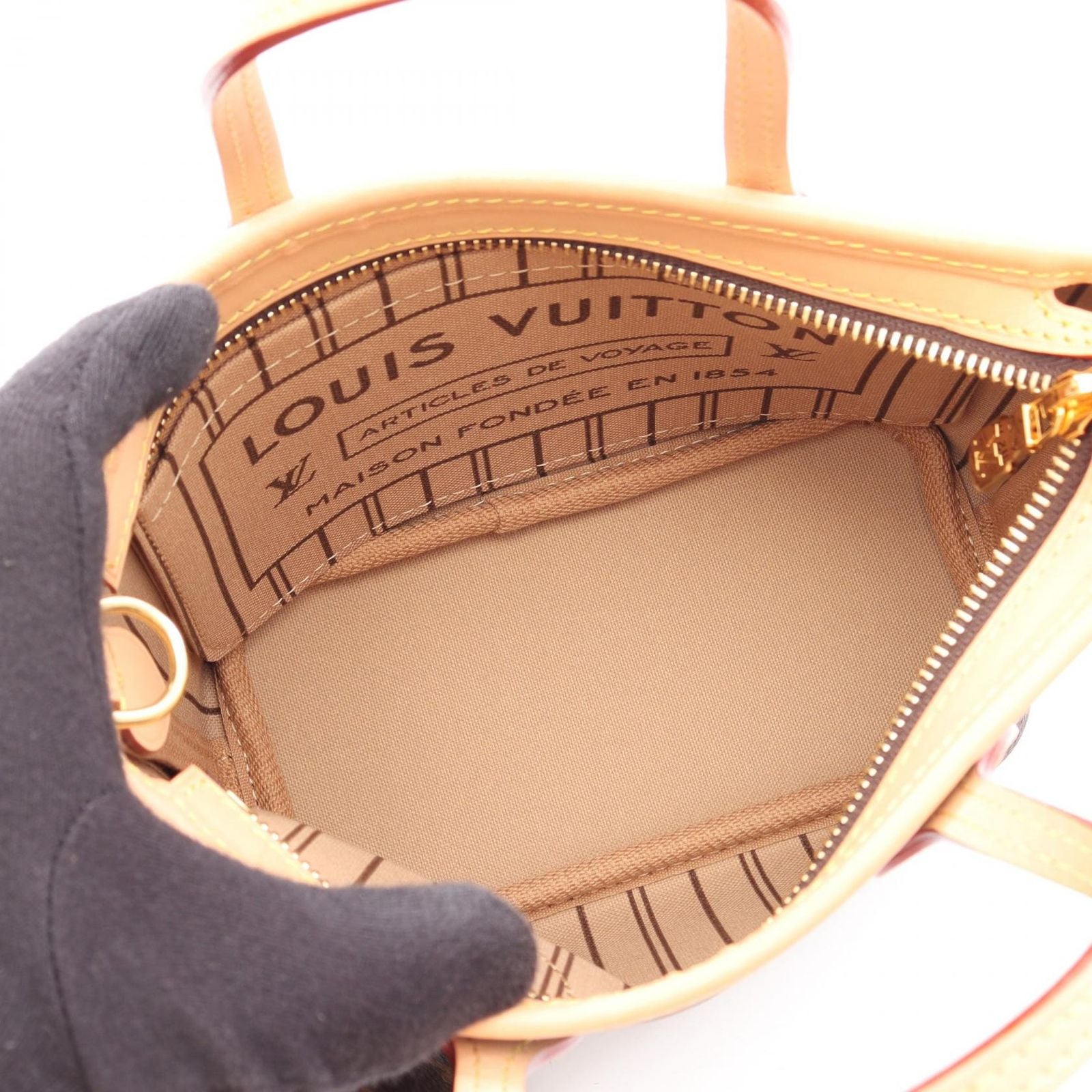 Louis Vuitton Handbag Neverfull BB Beige Canvas Leather — view 3