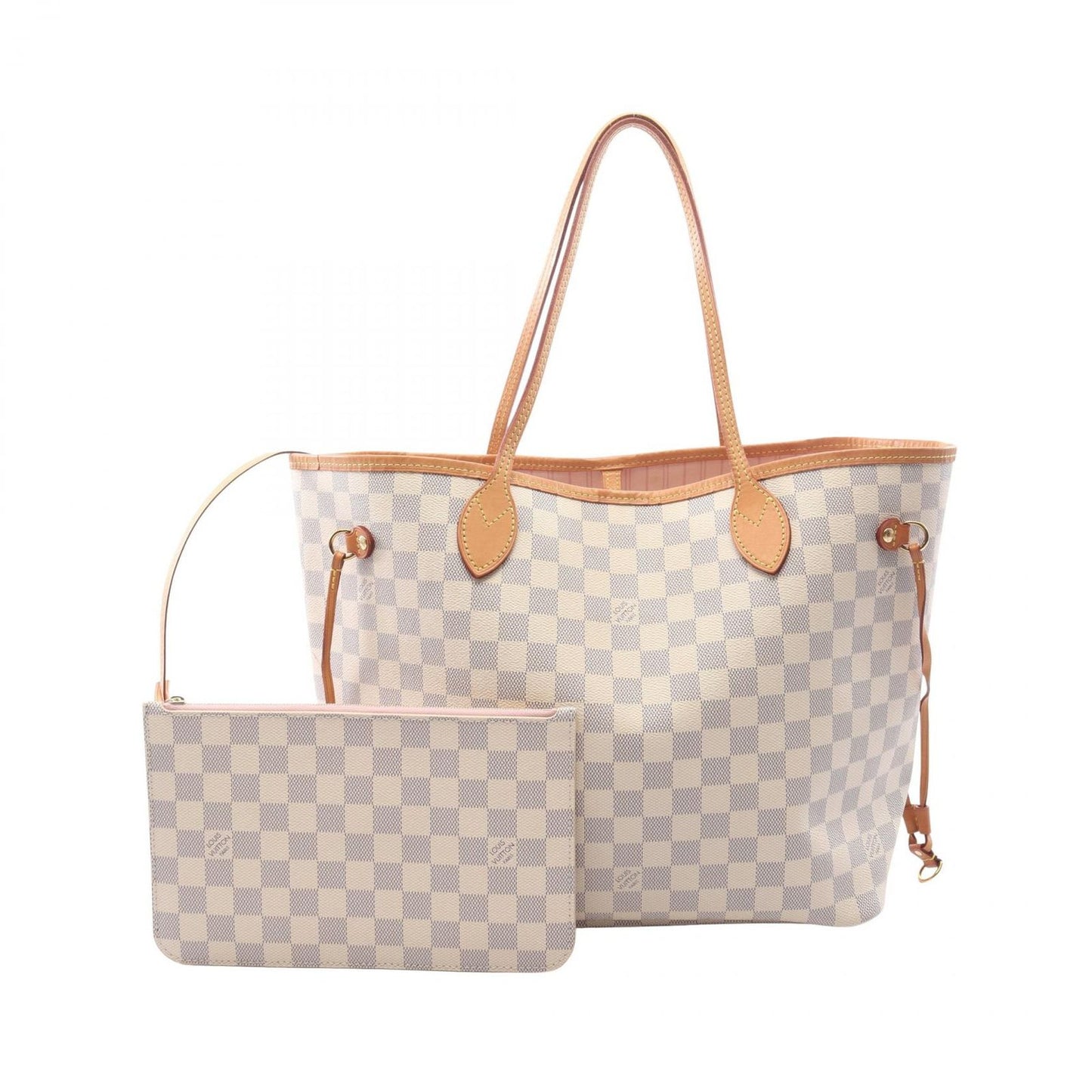 Louis Vuitton Tote Bag Neverfull MM Damier Azur Rose Ballerine Canvas Leather