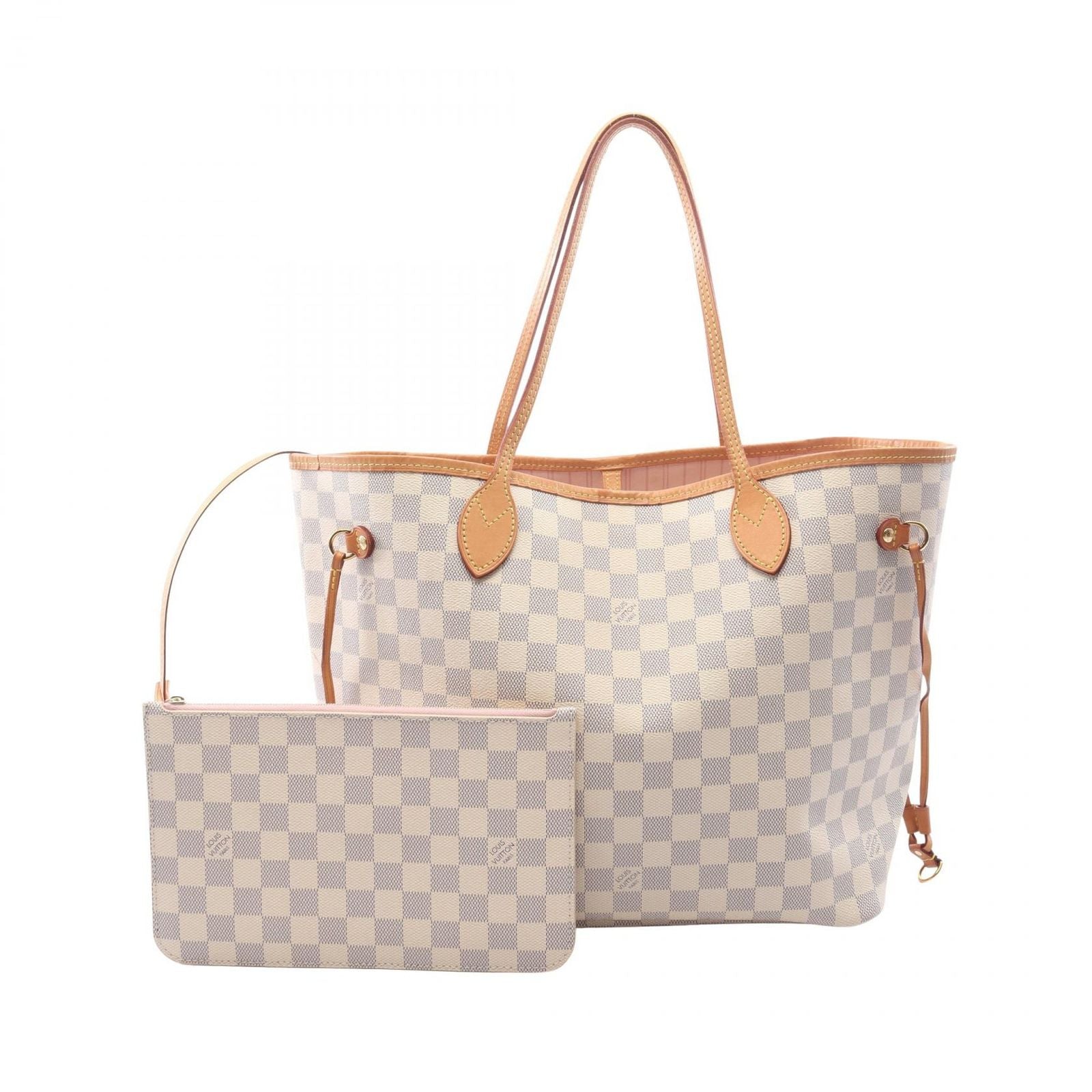 Louis Vuitton Tote Bag Neverfull MM Damier Azur Rose Ballerine Canvas Leather