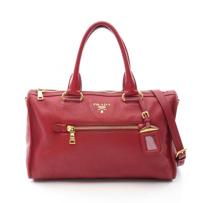 Prada Handbag Red Leather Metal Logo 2-Way Tote