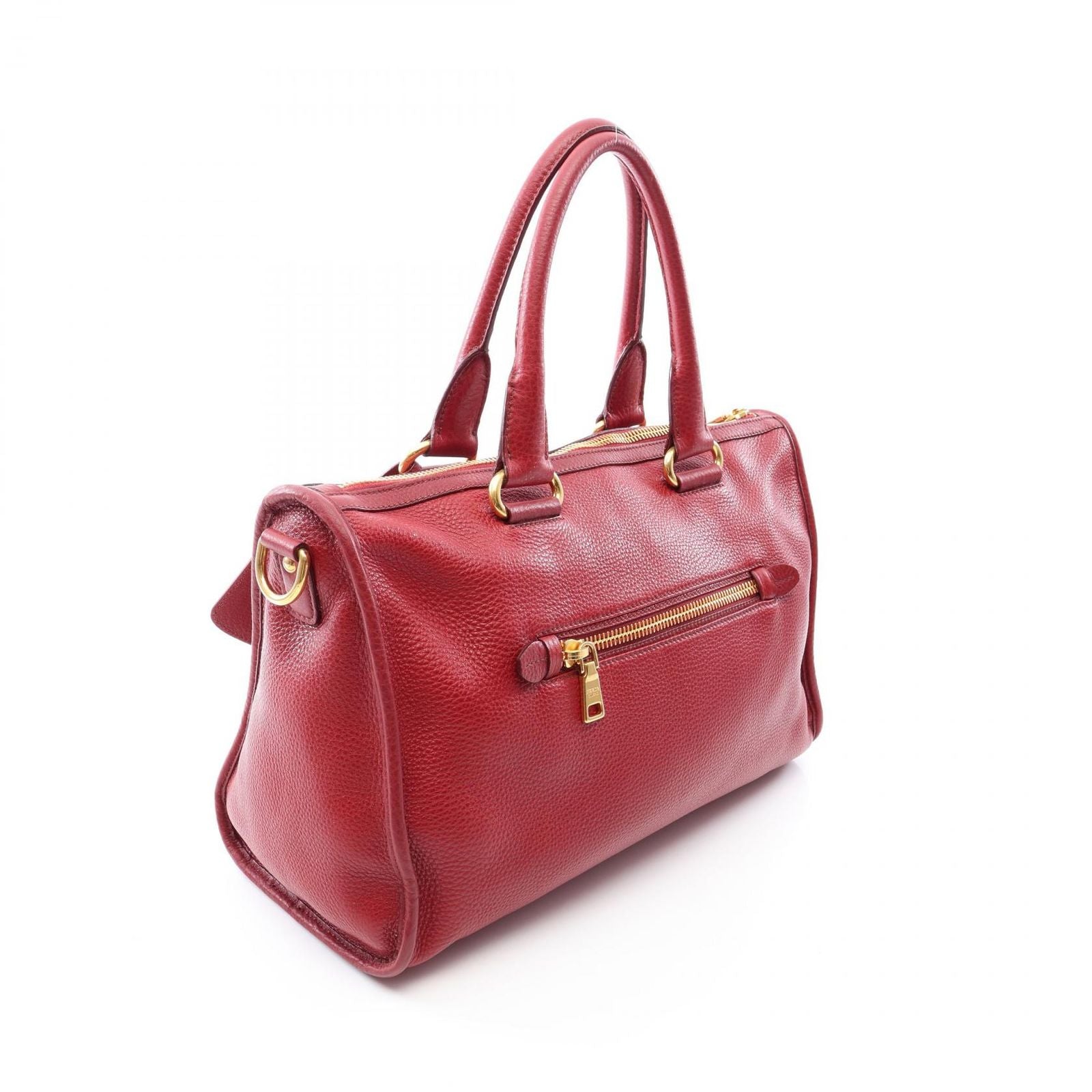 Prada Handbag Red Leather Metal Logo 2-Way Tote — view 2