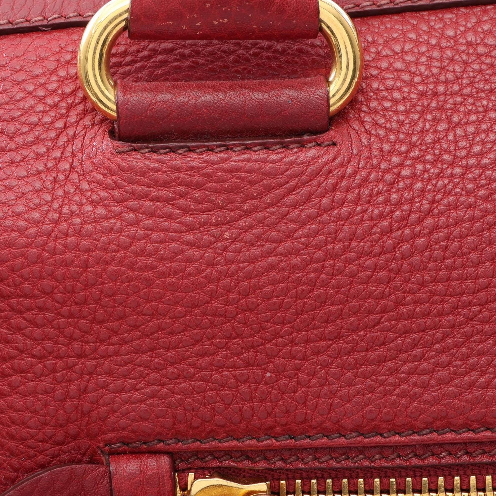 Prada Handbag Red Leather Metal Logo 2-Way Tote — view 5