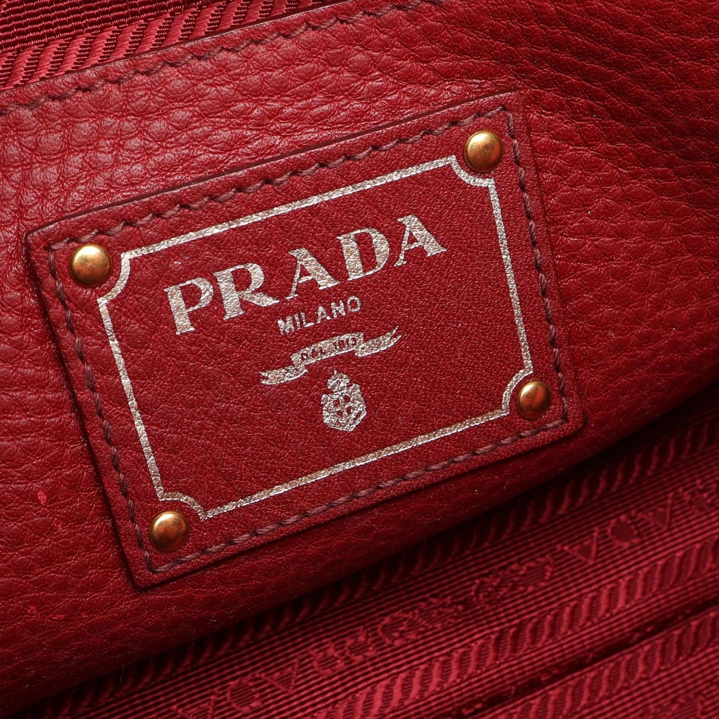 Prada Handbag Red Leather Metal Logo 2-Way Tote — view 4