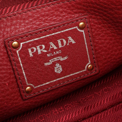 Prada Handbag Red Leather Metal Logo 2-Way Tote — view 4