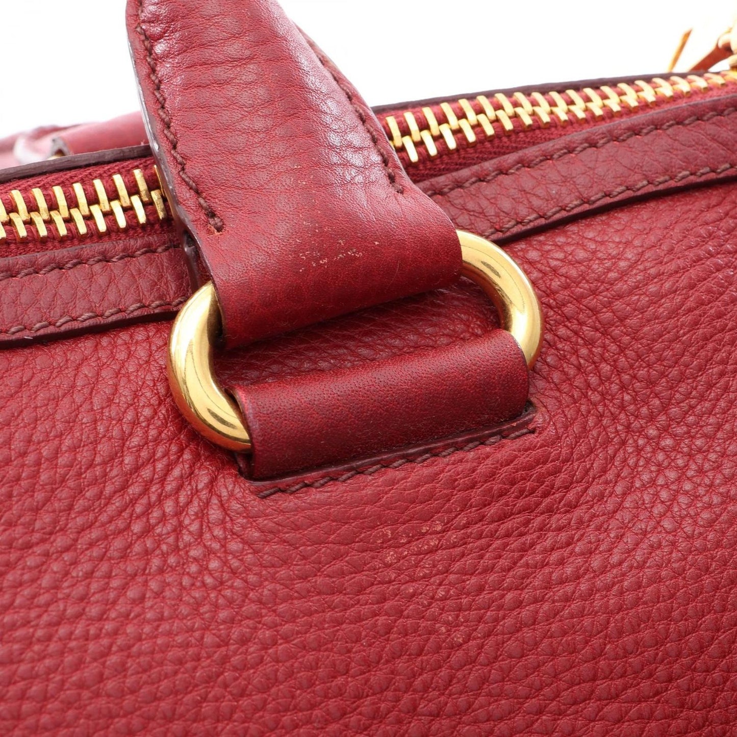 Prada Handbag Red Leather Metal Logo 2-Way Tote — view 6