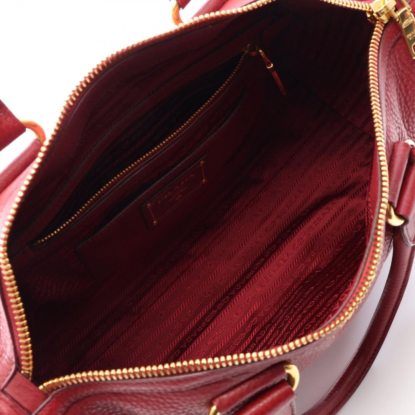 Prada Handbag Red Leather Metal Logo 2-Way Tote — view 3