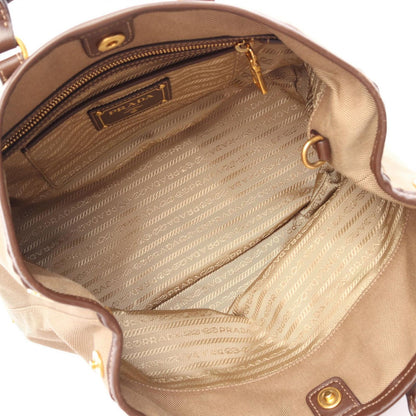 Prada Tote Bag Logo Jacquard 2-Way Beige Brown Canvas Leather Ribbon Motif — view 3