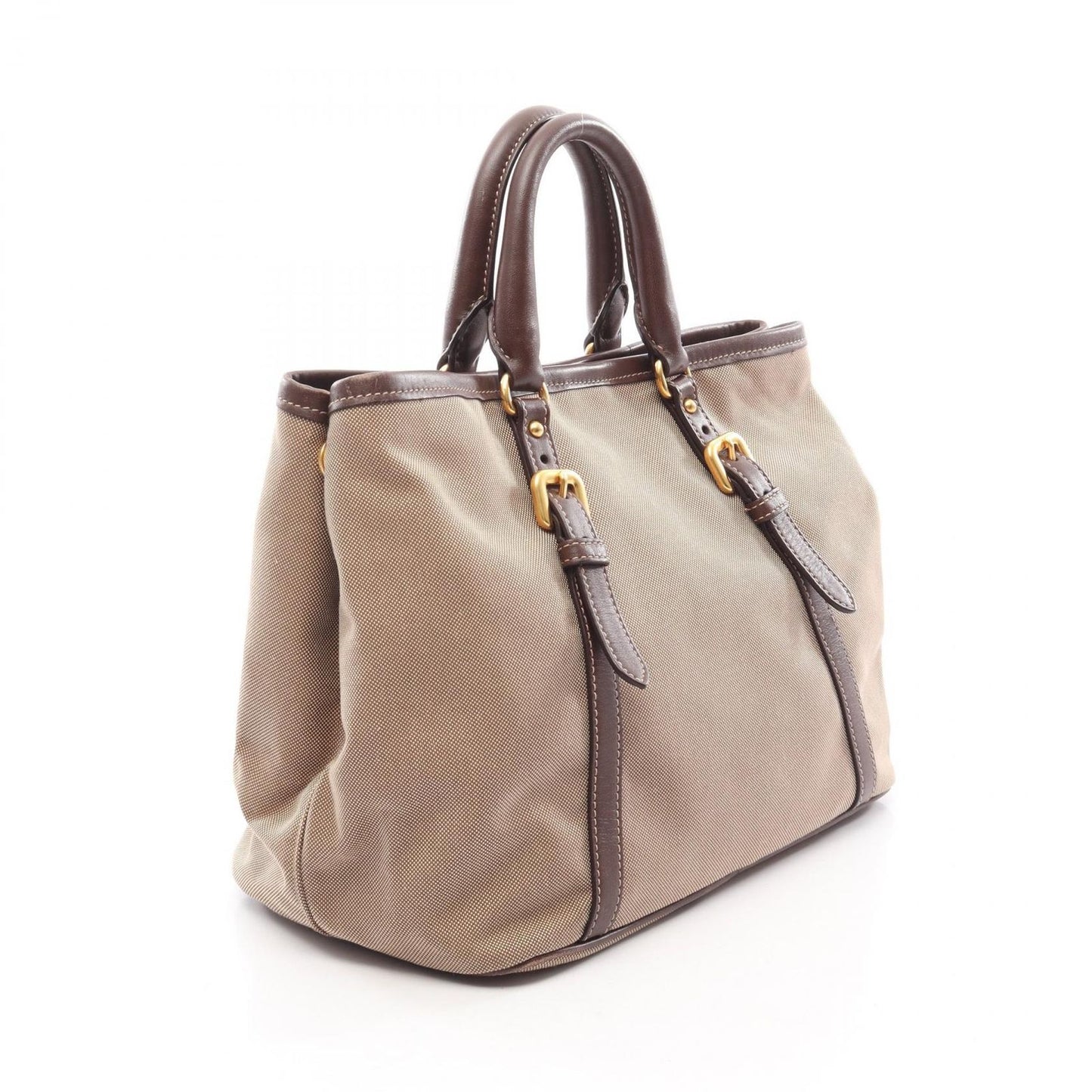 Prada Tote Bag Logo Jacquard 2-Way Beige Brown Canvas Leather Ribbon Motif — view 2