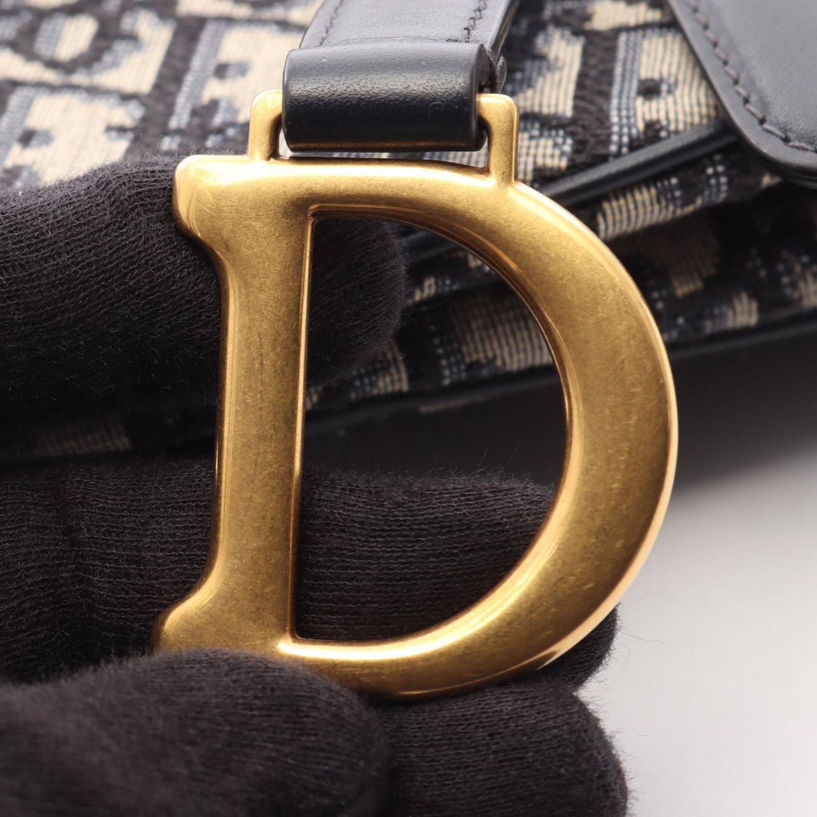 Dior Saddle Bag Mini Oblique Jacquard Ivory Navy Canvas Leather — view 6