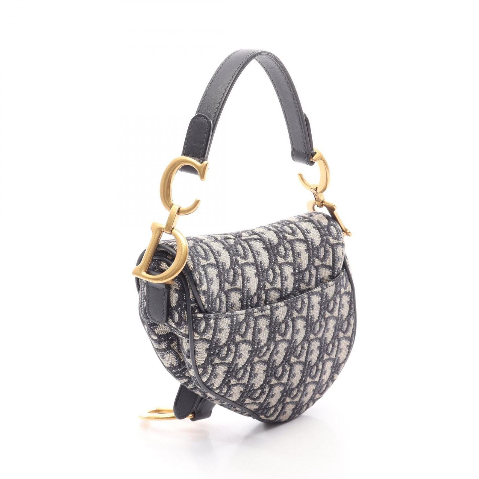 Dior Saddle Bag Mini Oblique Jacquard Ivory Navy Canvas Leather — view 2