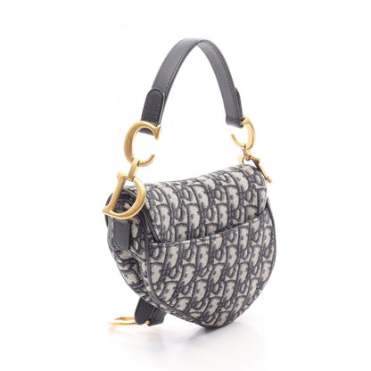 Dior Saddle Bag Mini Oblique Jacquard Ivory Navy Canvas Leather — view 2