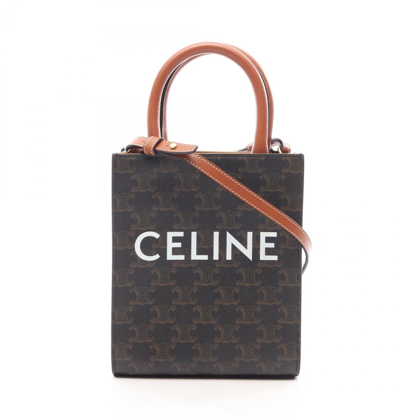Celine Handbag Mini Vertical Cabas Triomphe 2-Way Brown Black White Canvas