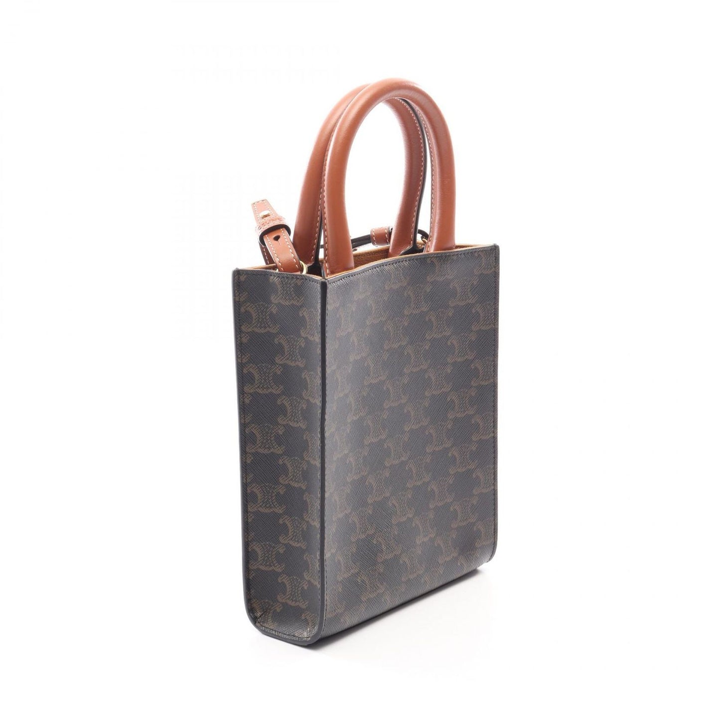 Celine Handbag Mini Vertical Cabas Triomphe 2-Way Brown Black White Canvas — view 2
