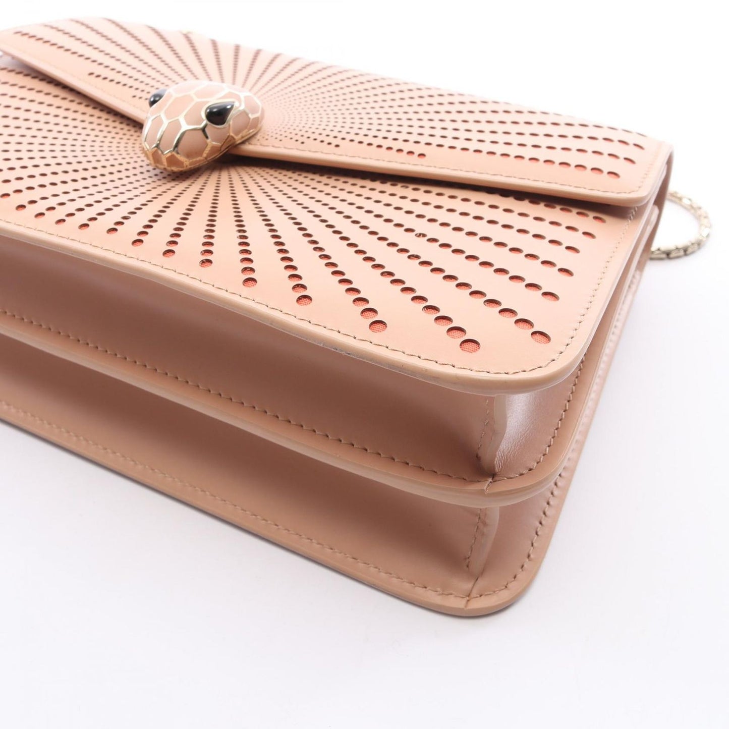 Bvlgari Shoulder Bag Serpenti Forever Leather Cut Pink Beige Chain — view 5